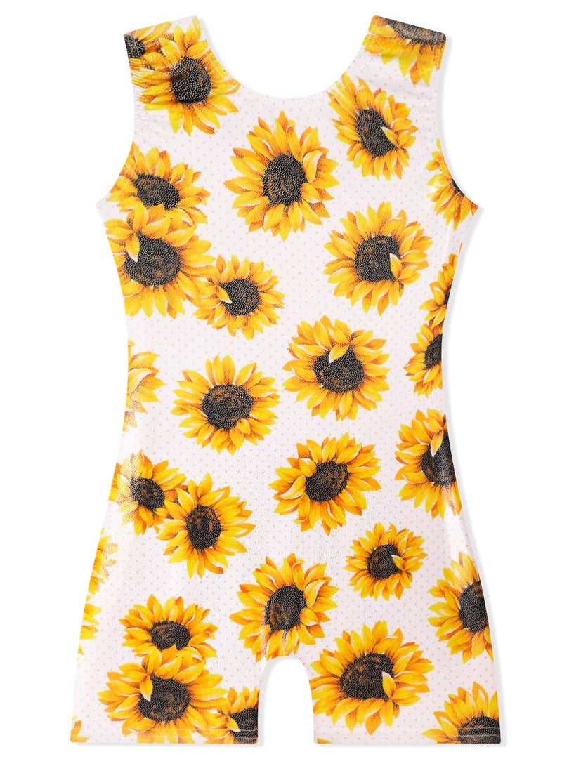 EQSJIU Toddler Leotards Gymnastics 3t 4t 3-4t Gold Sunflower White Biketard For Kids Floral Flower Outfit Costume Sparkle - Image 1